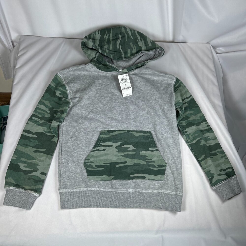 Boys Small Gray Green Camouflage Camo Hoodie Sweatshirt Warm Color-block NWT